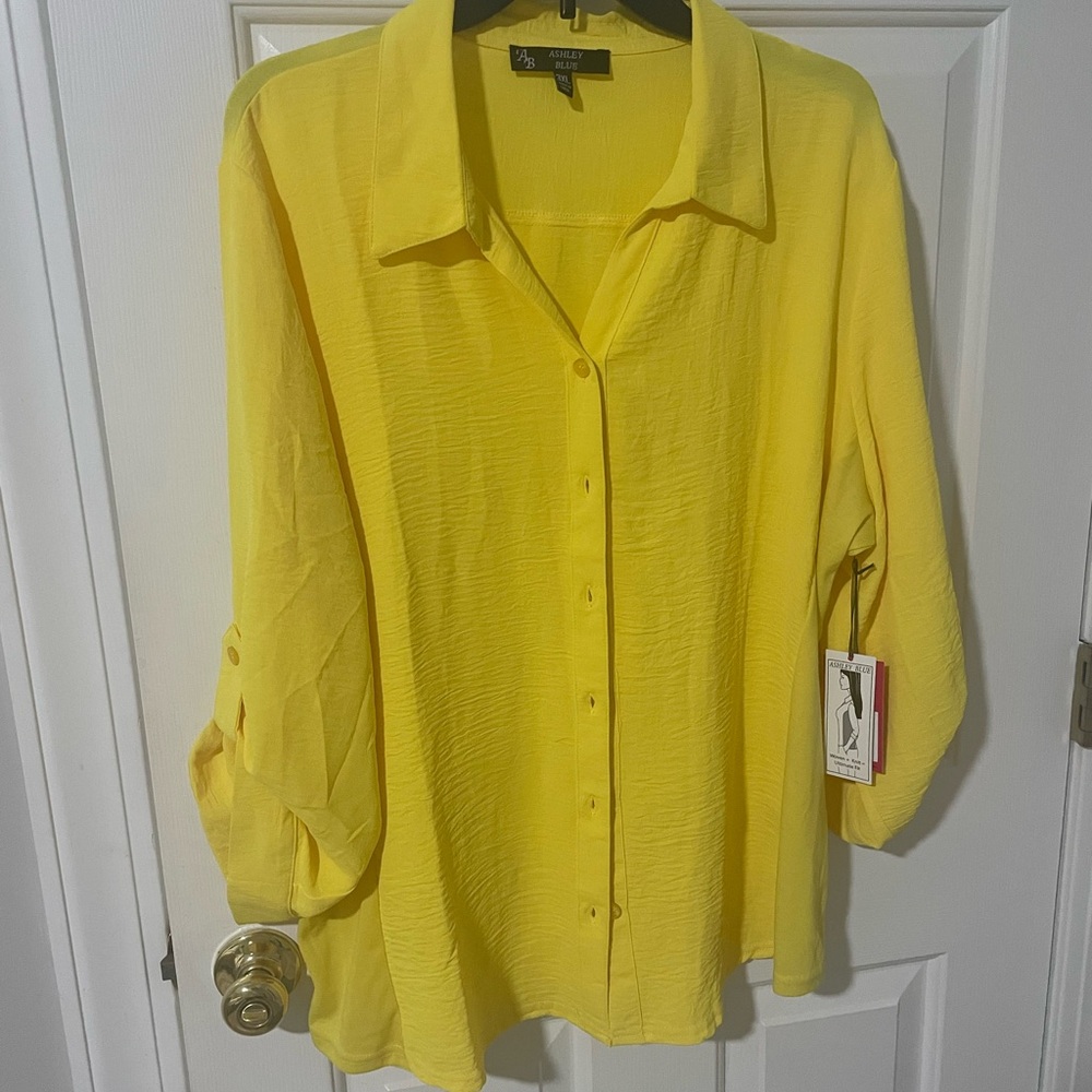 Ashley blue nwt 3x  nwt  tab up sleeves Yellow Blouse